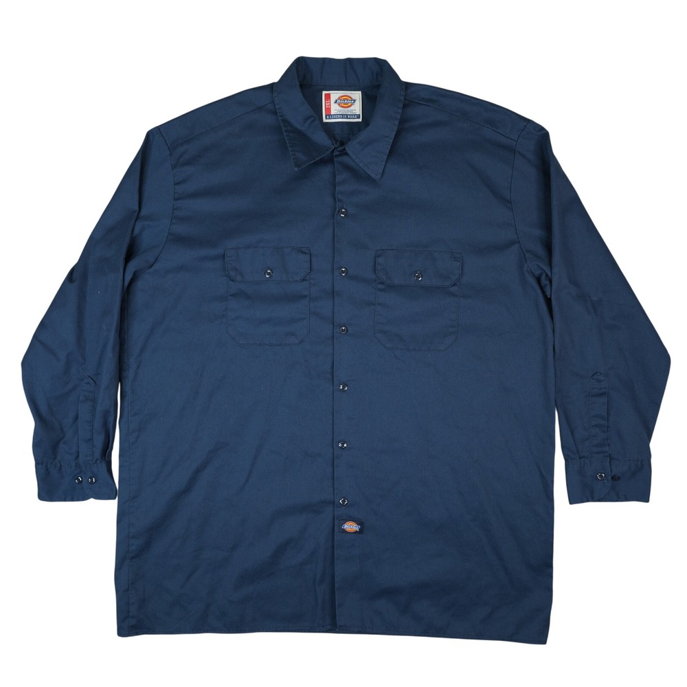 Dickies Work Shirt Men 2XL Oversized Blue Long Sleeve Button Down Twill Workwear